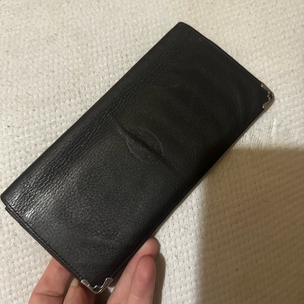 Cartier Black Leather Wallet with Silver Accents